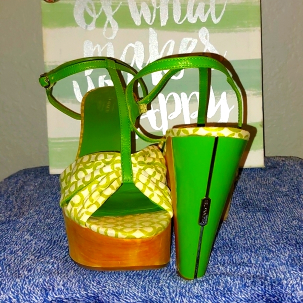 COACH Vintage Funky green signature  Wooden Wedges!!